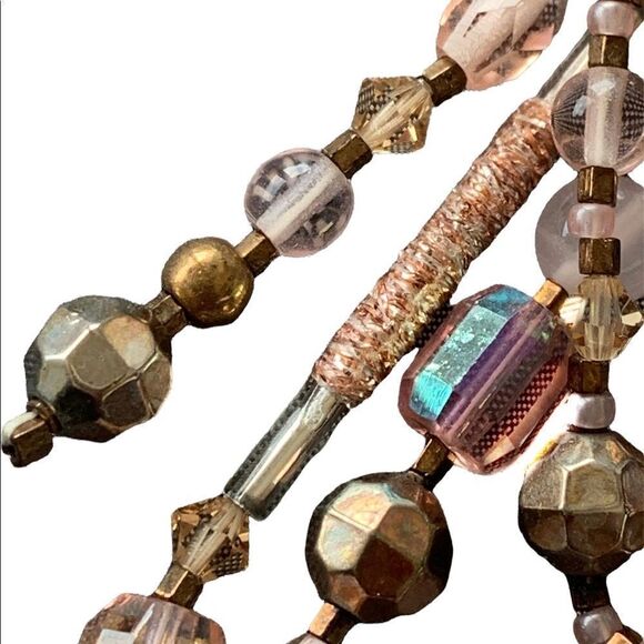 Vintage Pink Agate gold Swarovski Crystal hand beaded festoon style 5”x 2” pin - Picture 12 of 13